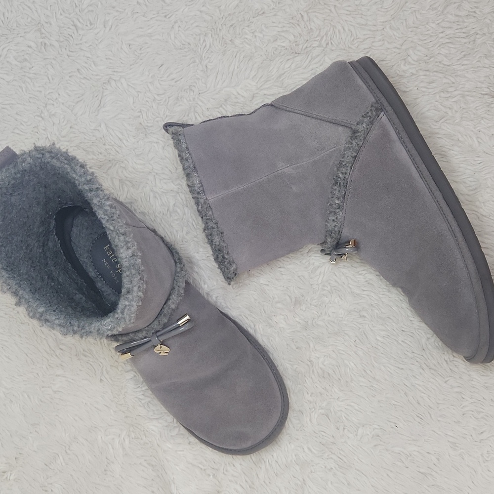 Kate Spade Gray Ankle Boots with Fur Trim